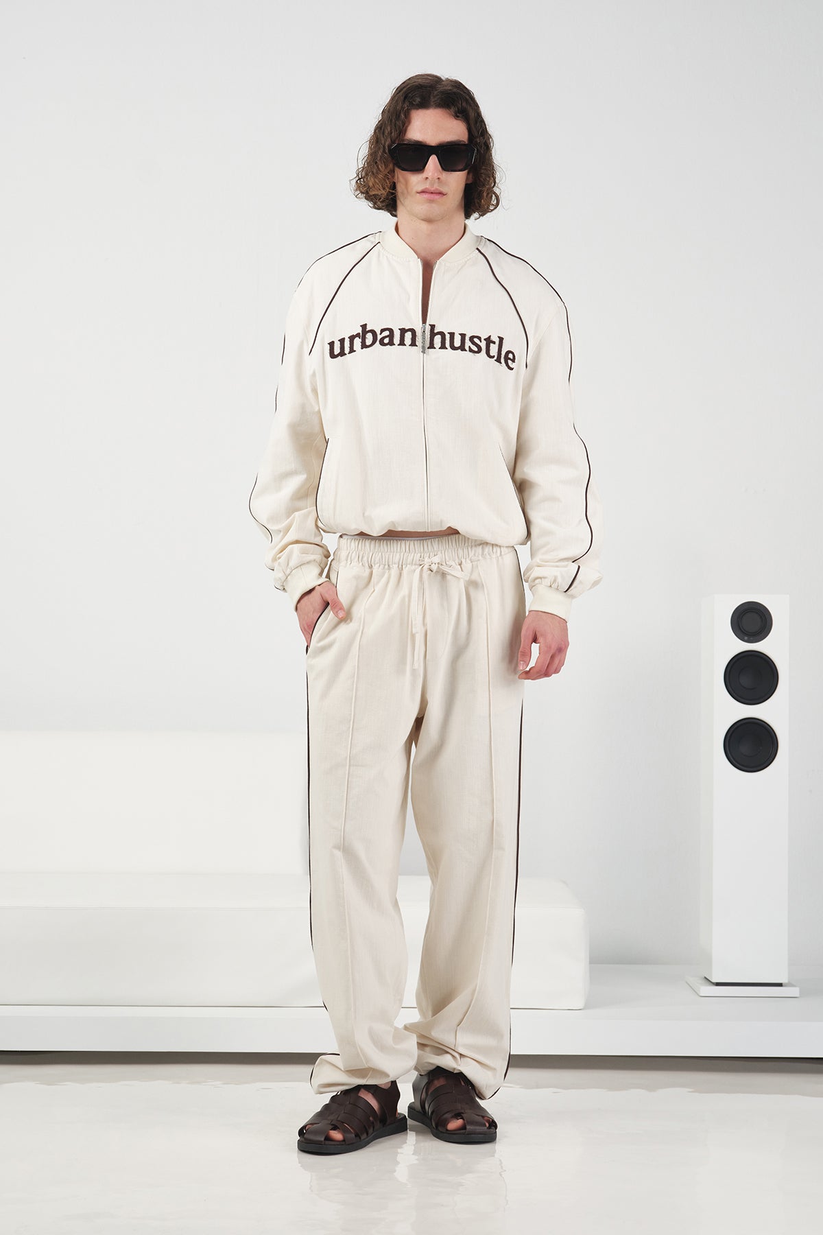 LINEN BLEND BEIGE JOGGER PANTS