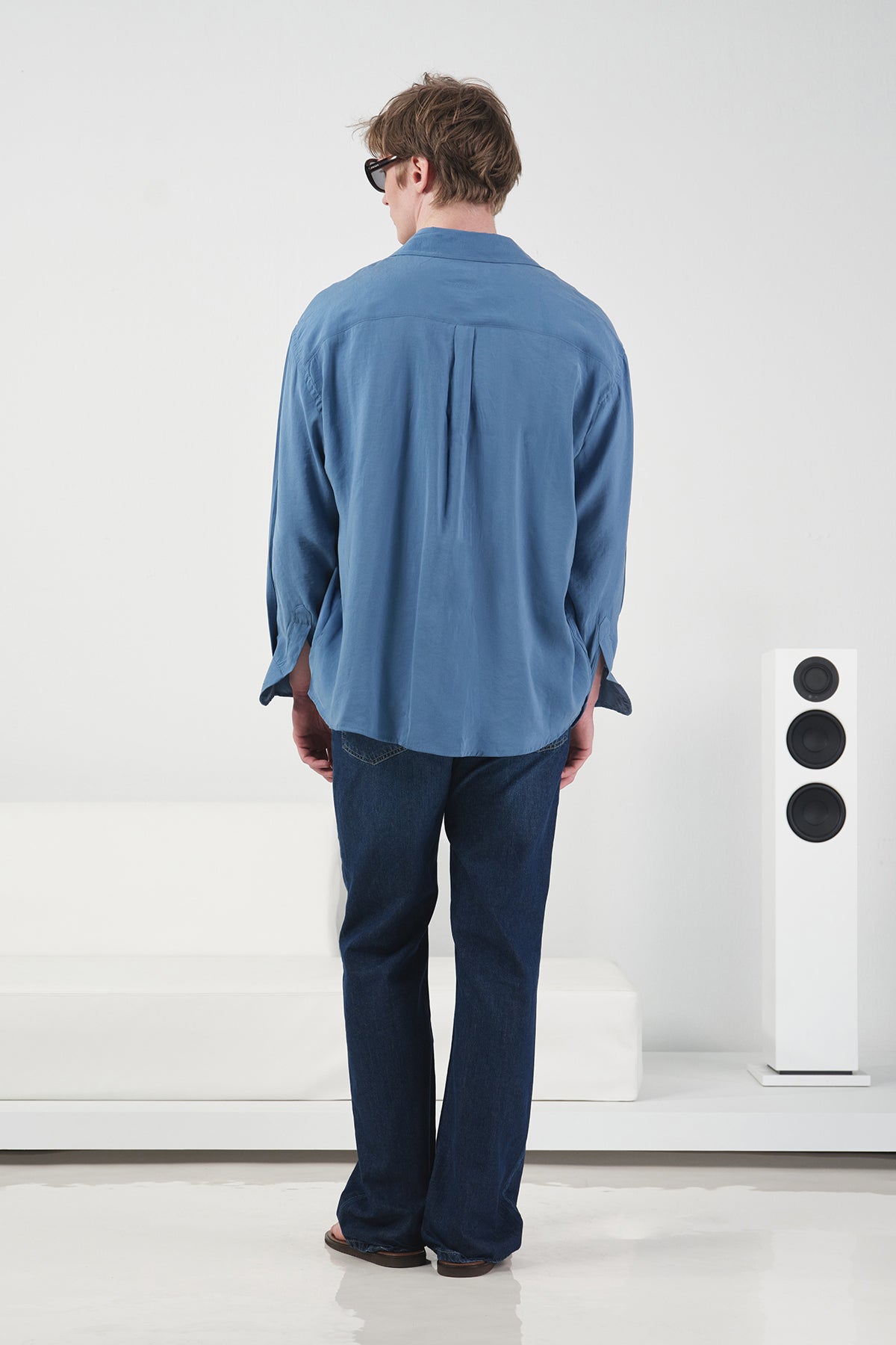 OVERSIZE DÖKÜMLÜ INDIGO MODAL GÖMLEK