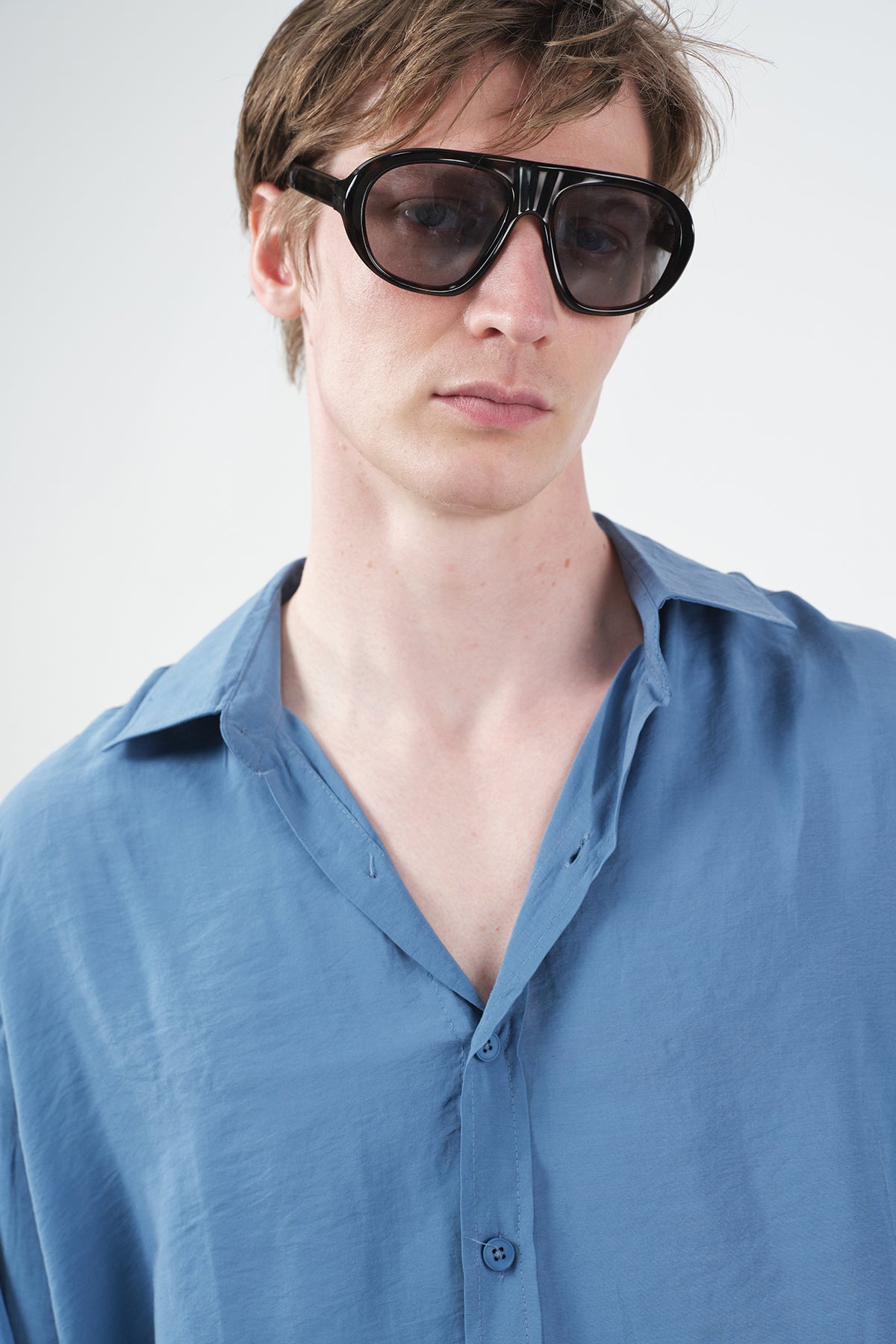 OVERSIZE DÖKÜMLÜ INDIGO MODAL GÖMLEK