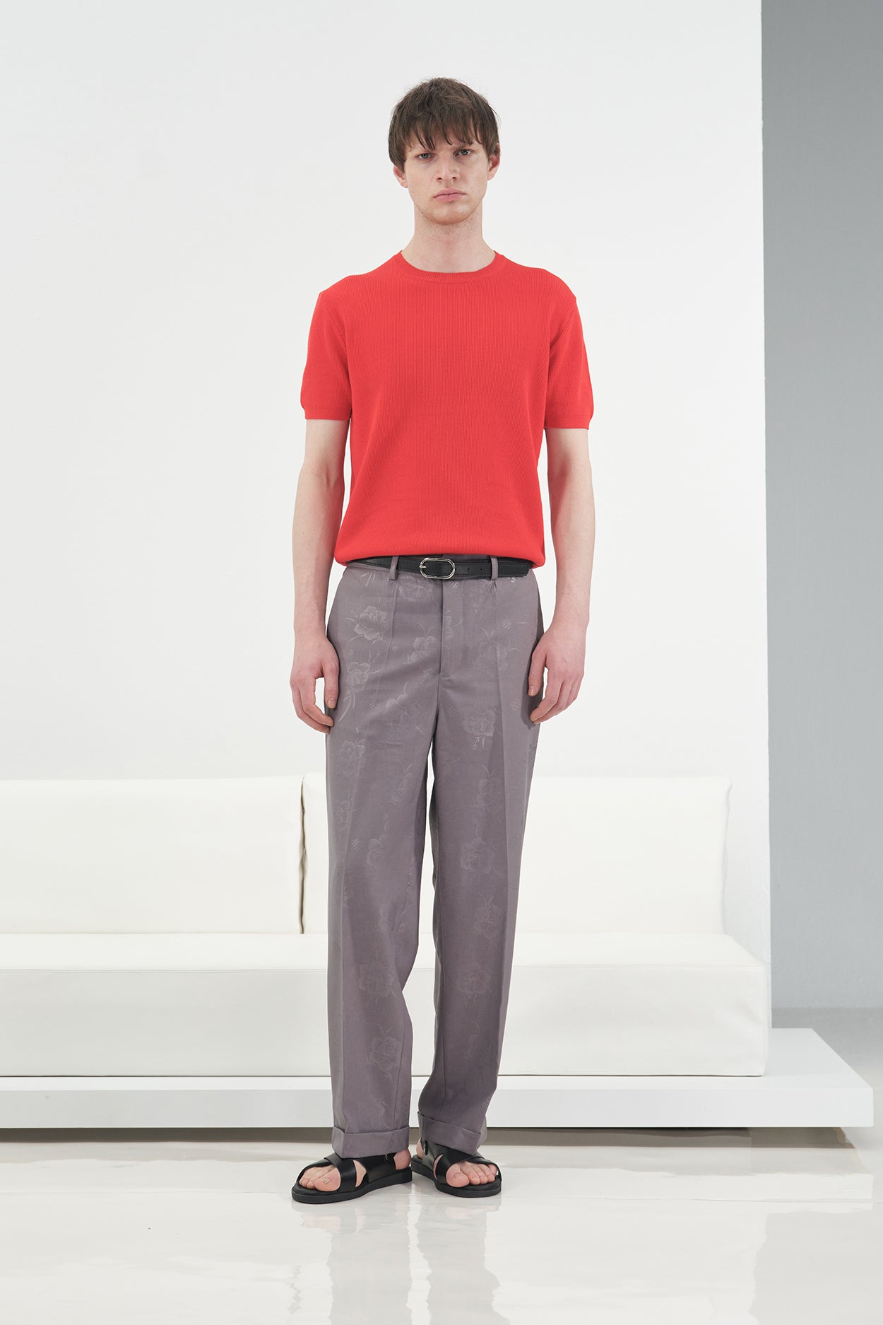 FİTİLLİ DOKULU KIRMIZI TRİKO T-SHIRT