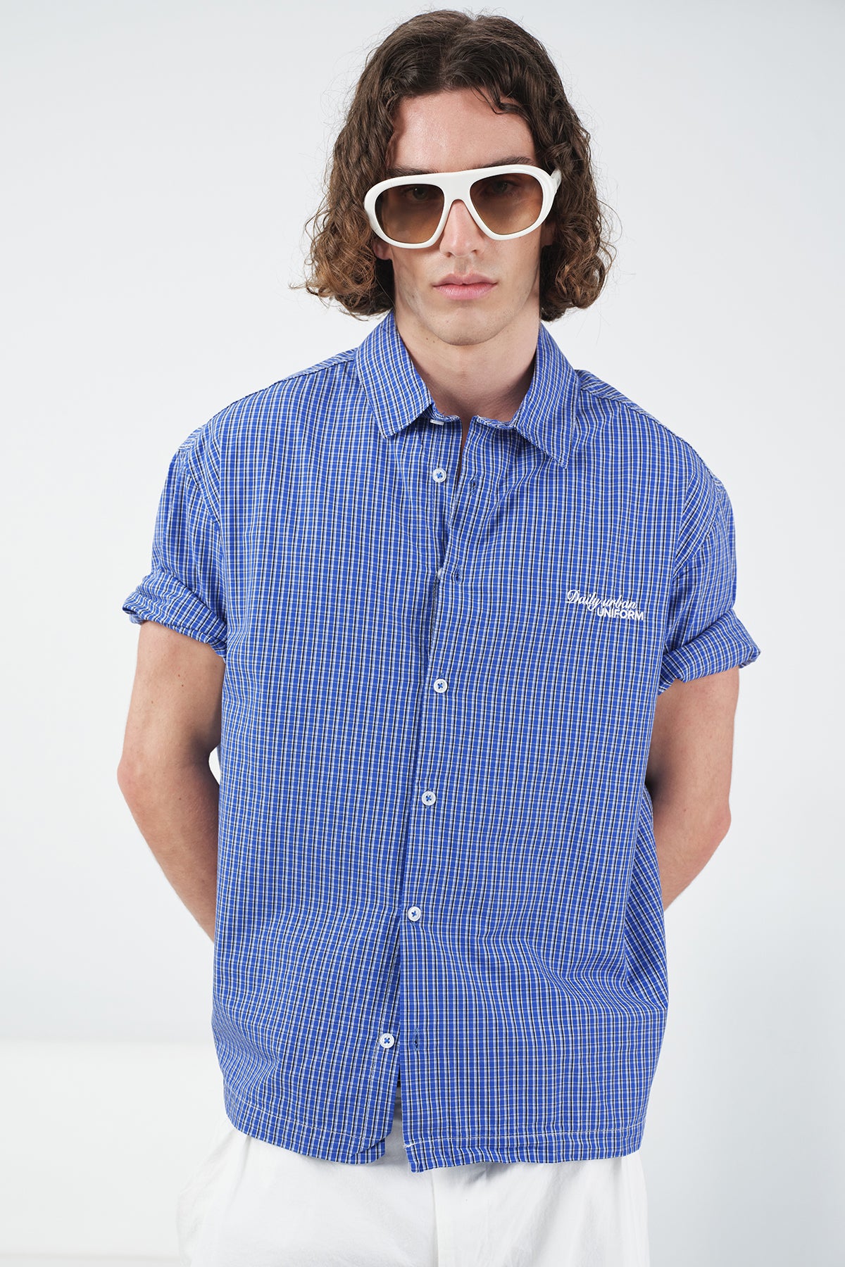 KARE DESENLİ SAKS GÖMLEK