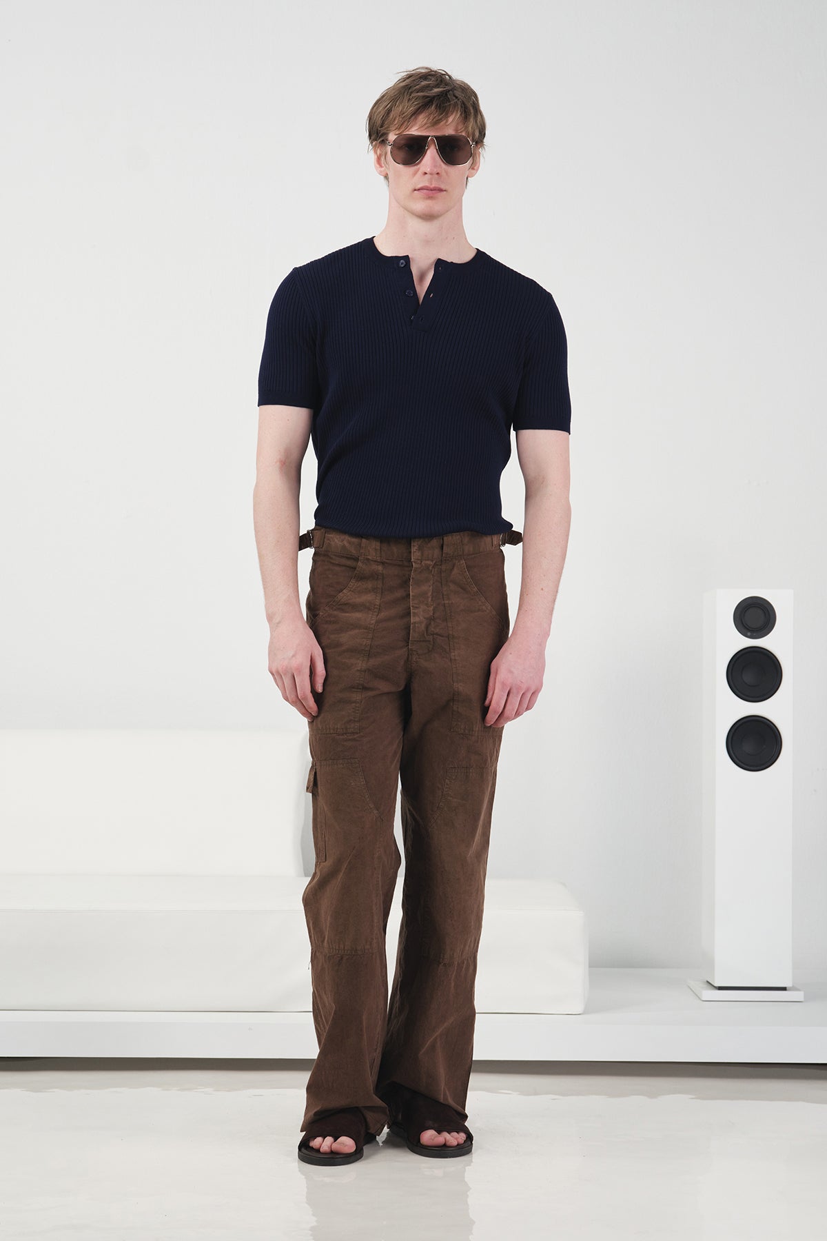 YARIM PATLI FİTİLLİ LACİVERT TRİKO T-SHIRT