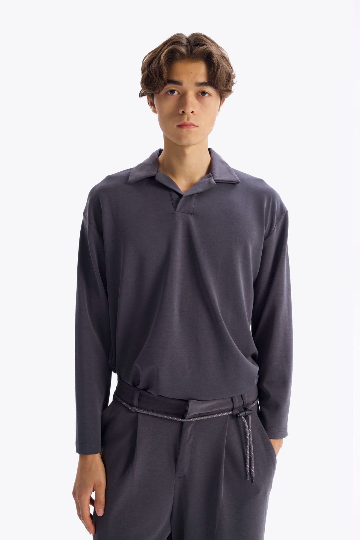 SAILOR COLLAR DRAPED T-SHIRT - ANTHRACITE