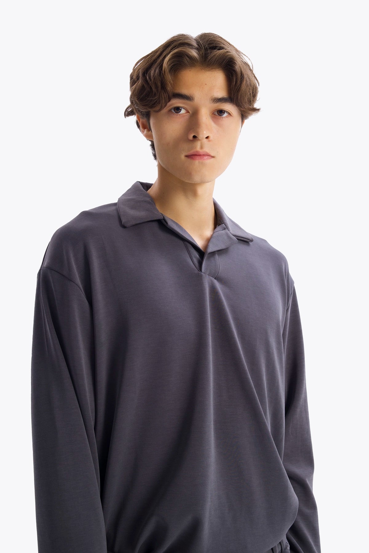 DENİZCİ YAKA DÖKÜMLÜ T-SHIRT - ANTRASİT - T-SHIRT