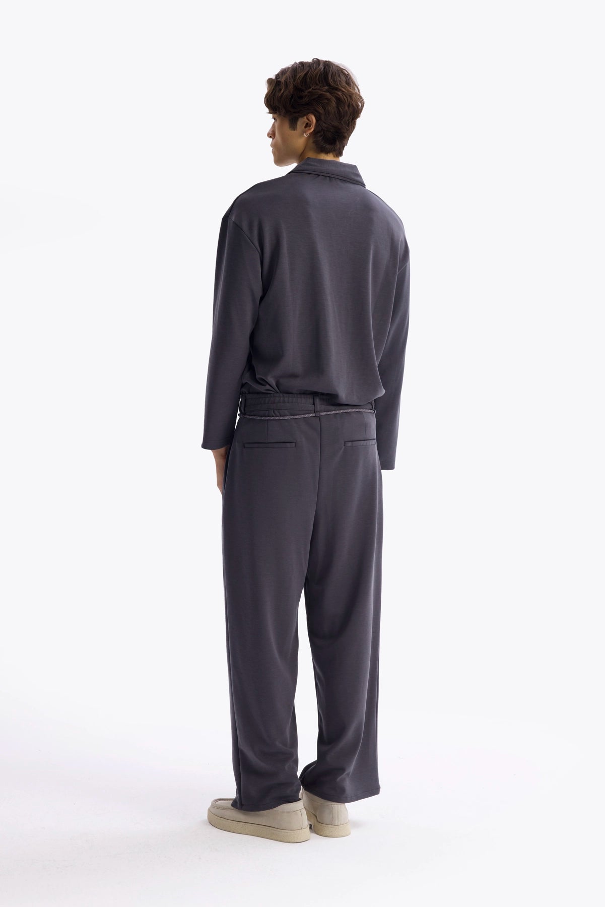 DENİZCİ YAKA DÖKÜMLÜ T-SHIRT - ANTRASİT - T-SHIRT