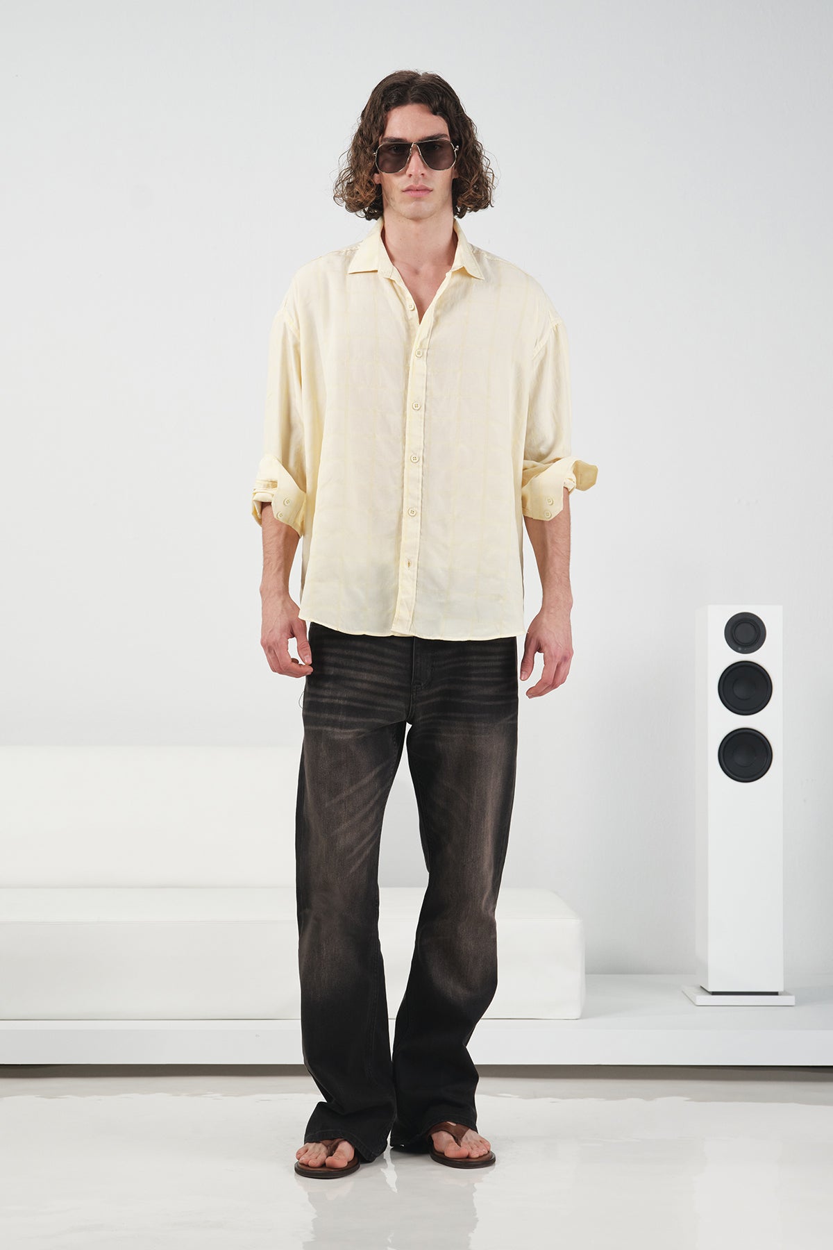 PLAID DRAPED MODAL YELLOW SHIRT