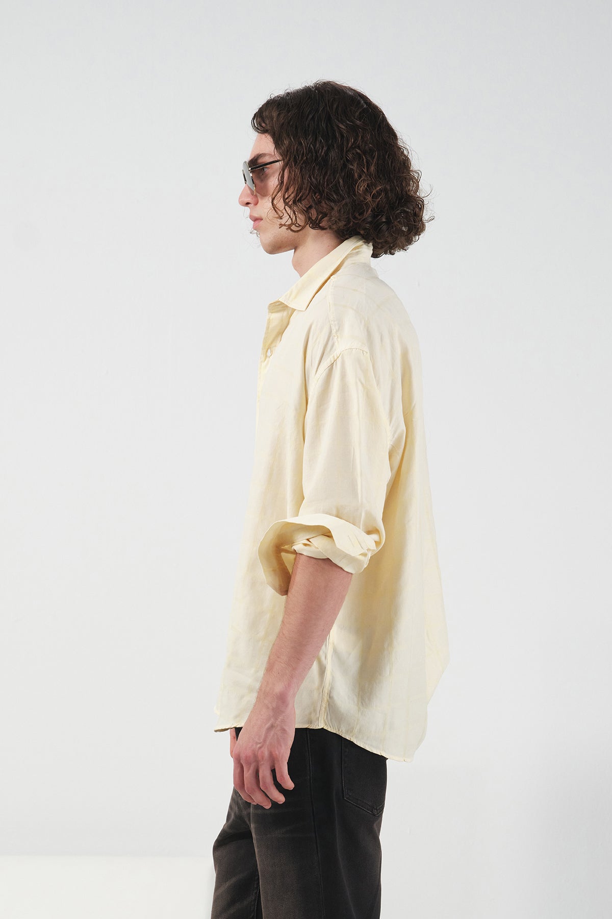PLAID DRAPED MODAL YELLOW SHIRT