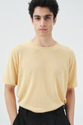DRAPED YELLOW LINEN KNIT T-SHIRT