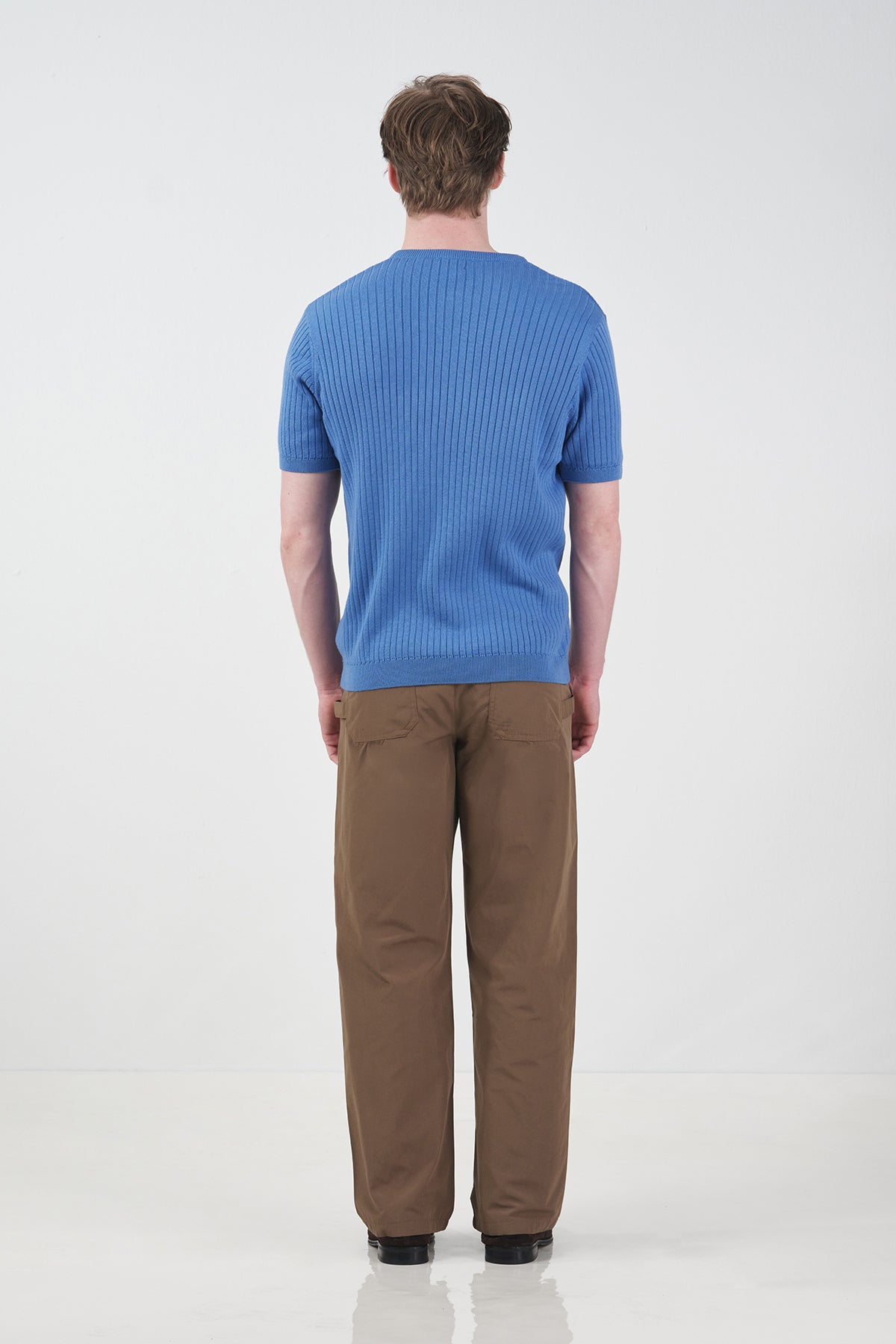 SLIM FIT ZIP-UP BLUE KNITTED T-SHIRT