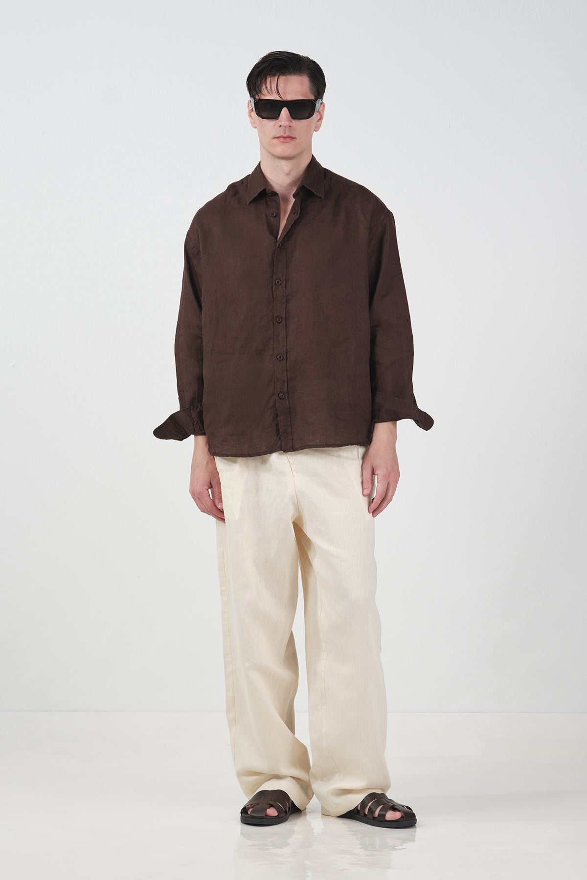 %100 KETEN OVERSIZE KAHVERENGİ GÖMLEK