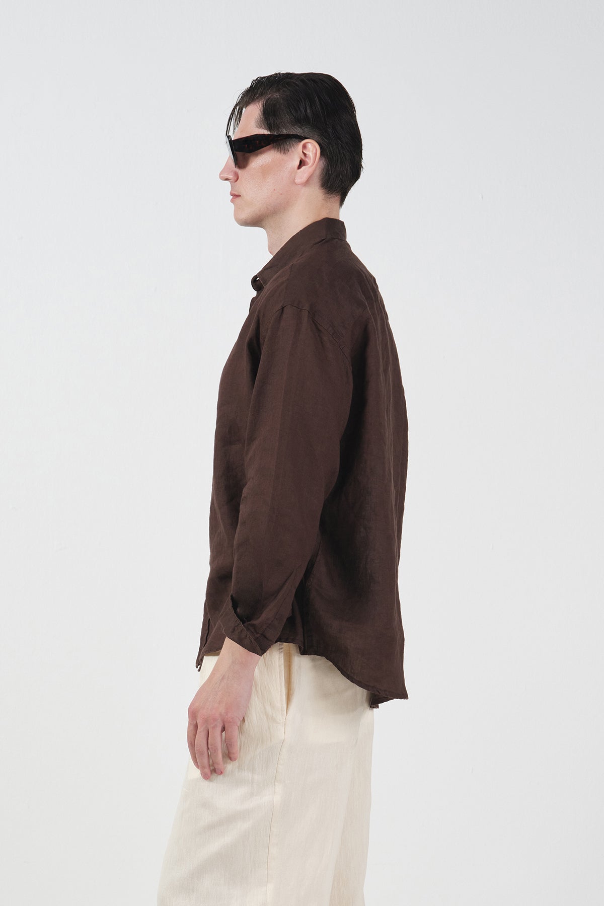 %100 KETEN OVERSIZE KAHVERENGİ GÖMLEK