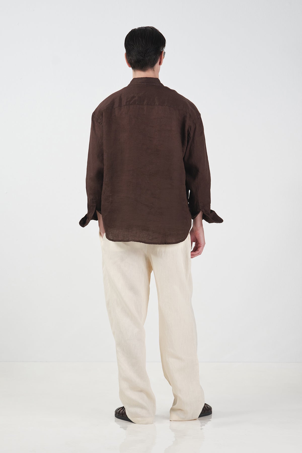 %100 KETEN OVERSIZE KAHVERENGİ GÖMLEK