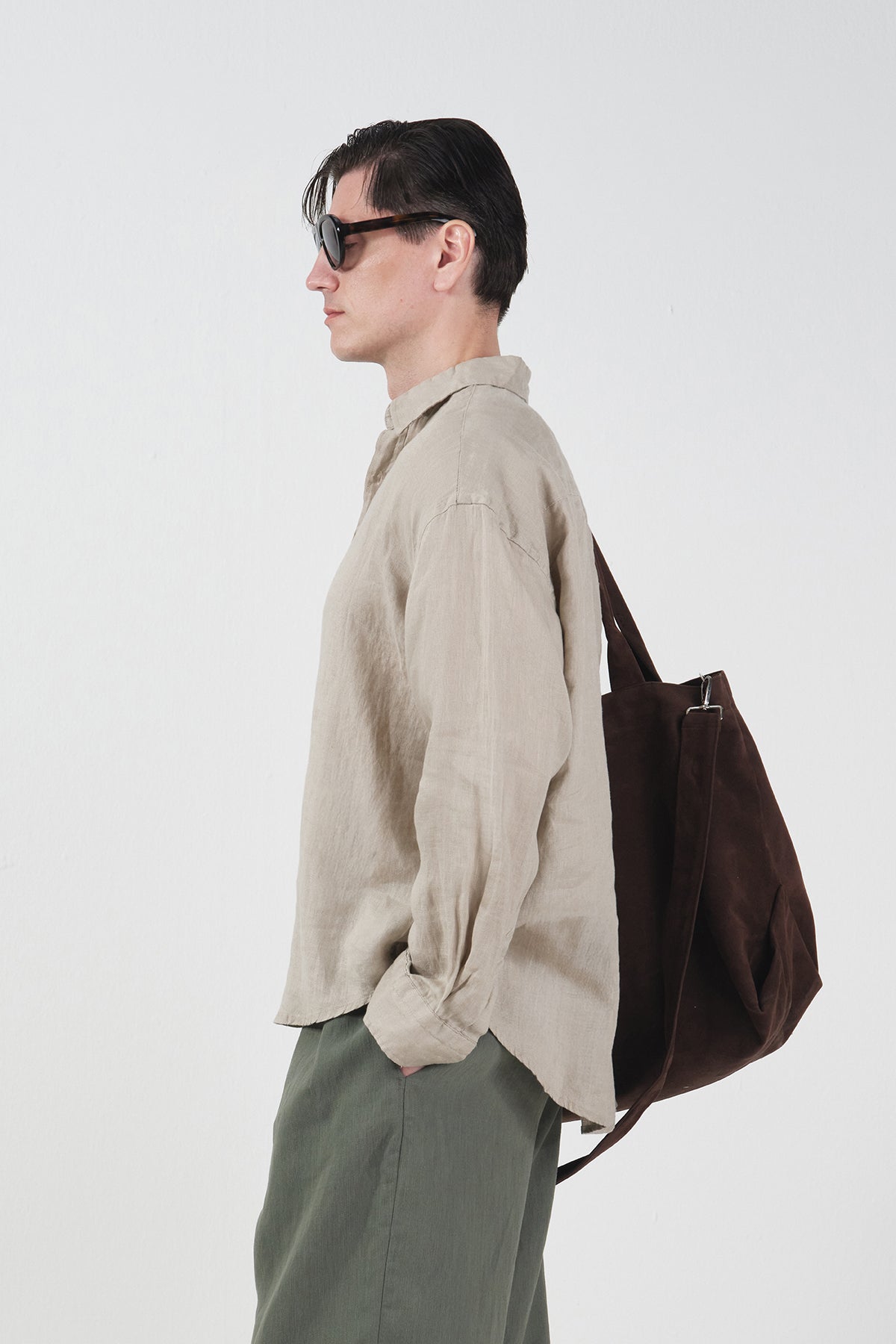 %100 KETEN OVERSIZE BEJ GÖMLEK