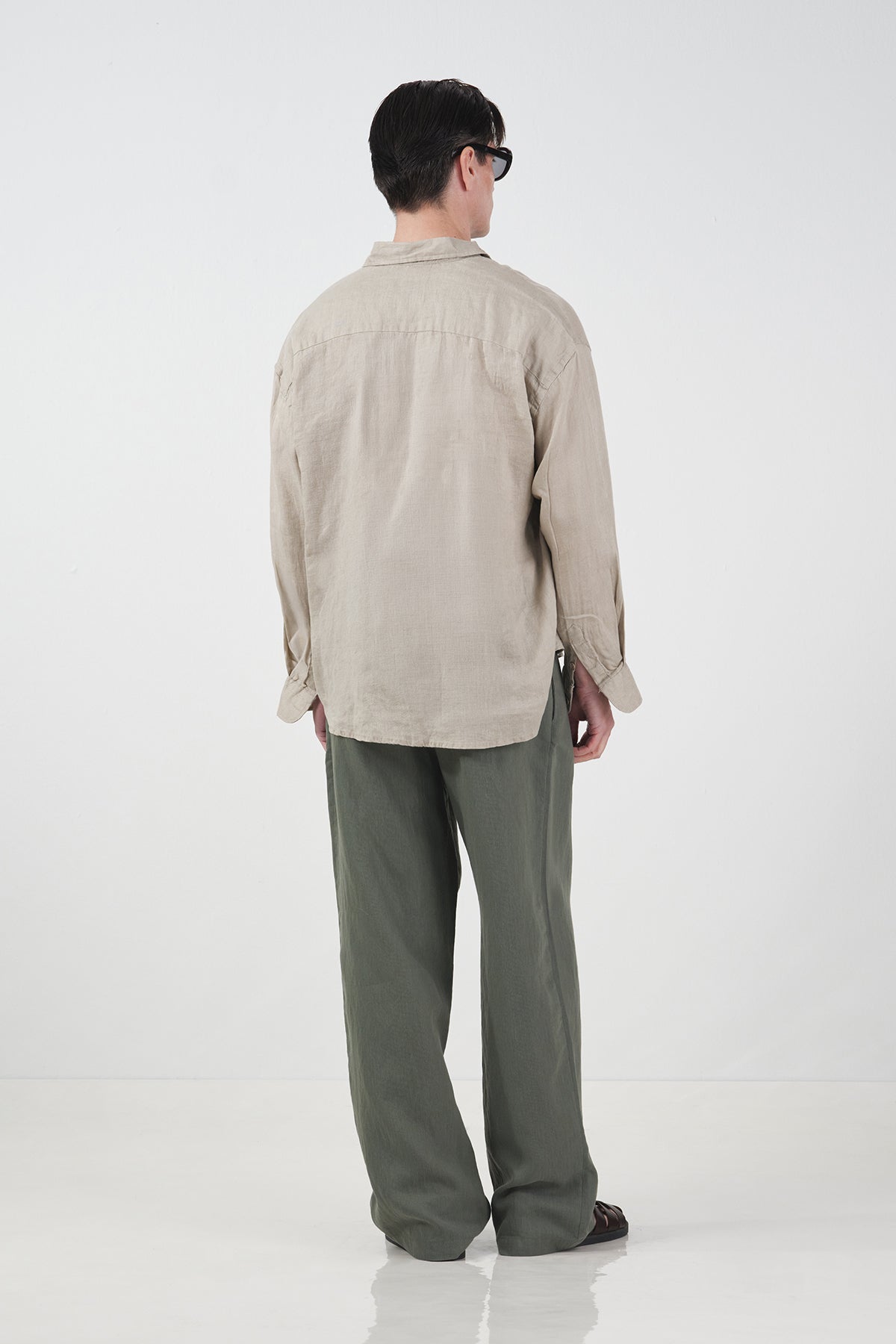 %100 KETEN OVERSIZE BEJ GÖMLEK