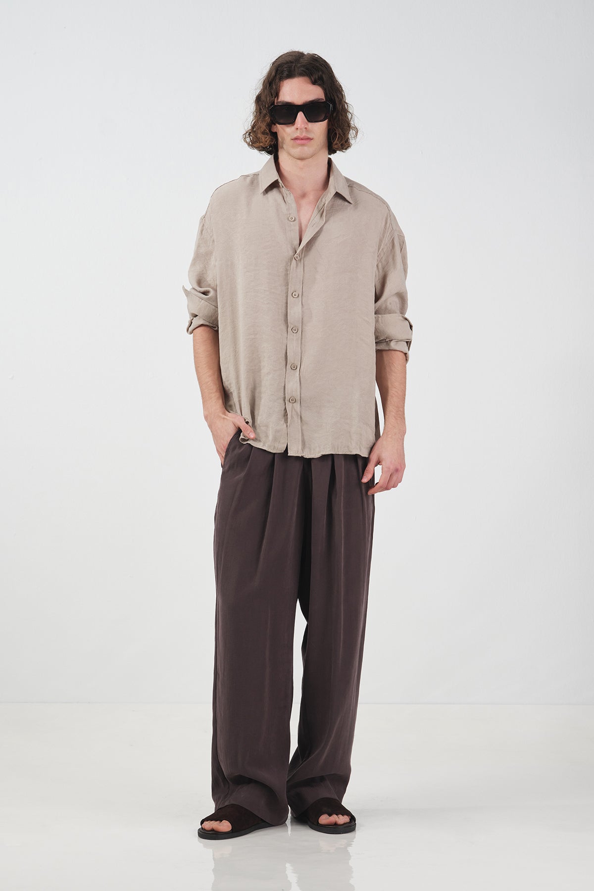 JACQUARD SHAWL PATTERNED BEIGE MODAL SHIRT