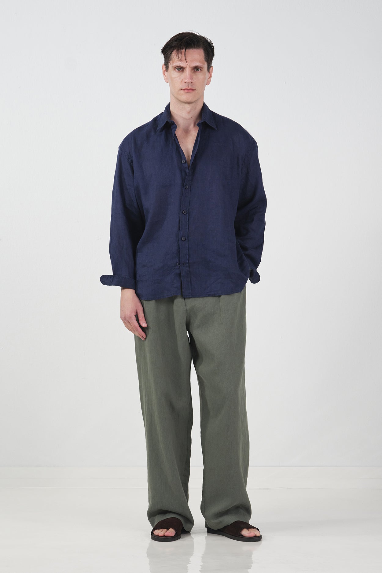 %100 KETEN OVERSIZE LACİVERT GÖMLEK