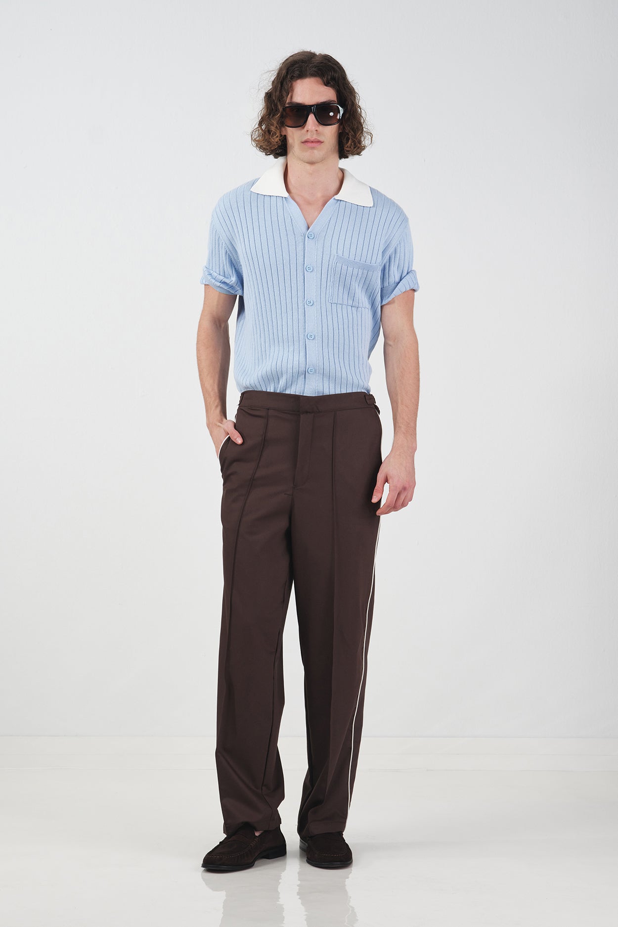 CONTRAST PIPED CLASSIC BROWN TROUSERS