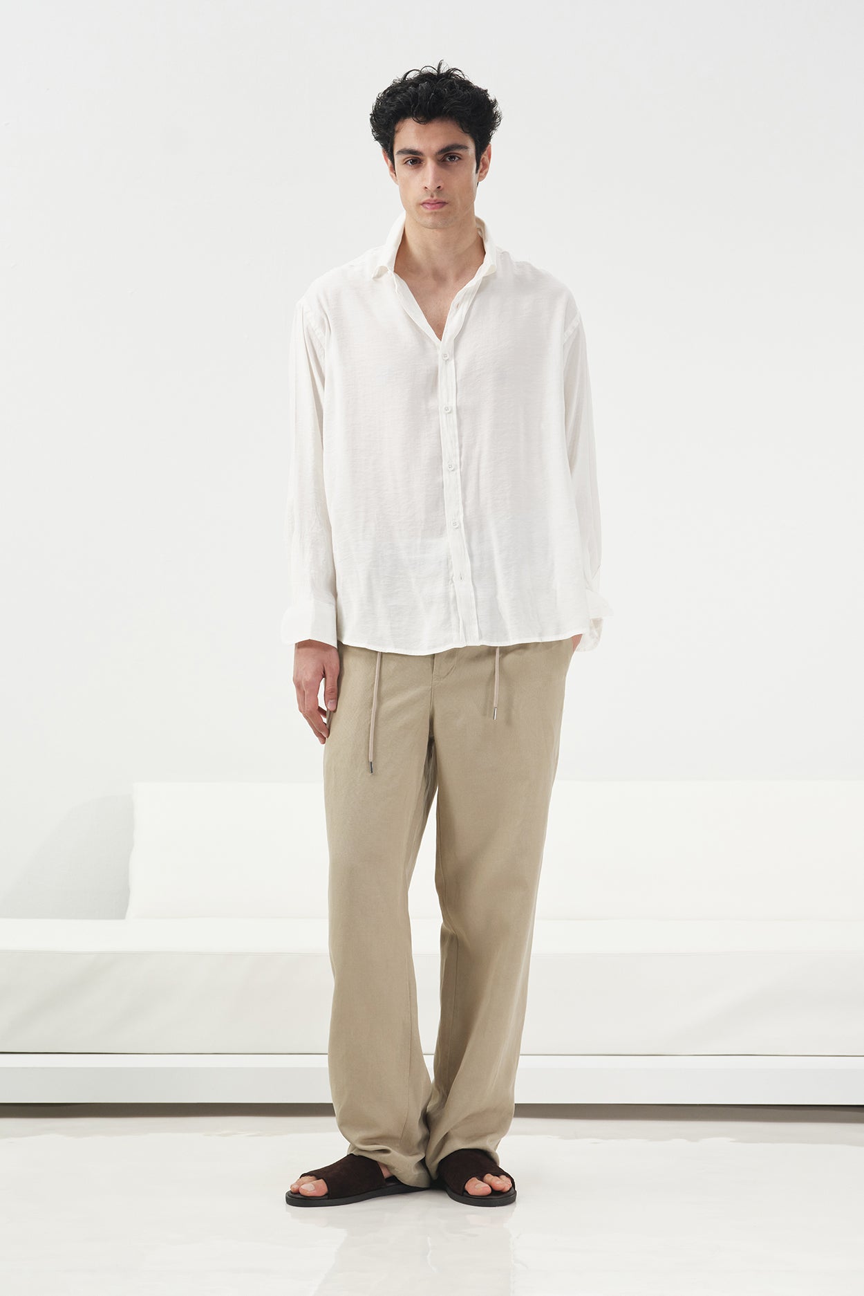 OVERSIZE DÖKÜMLÜ BEYAZ FRESH KETEN GÖMLEK