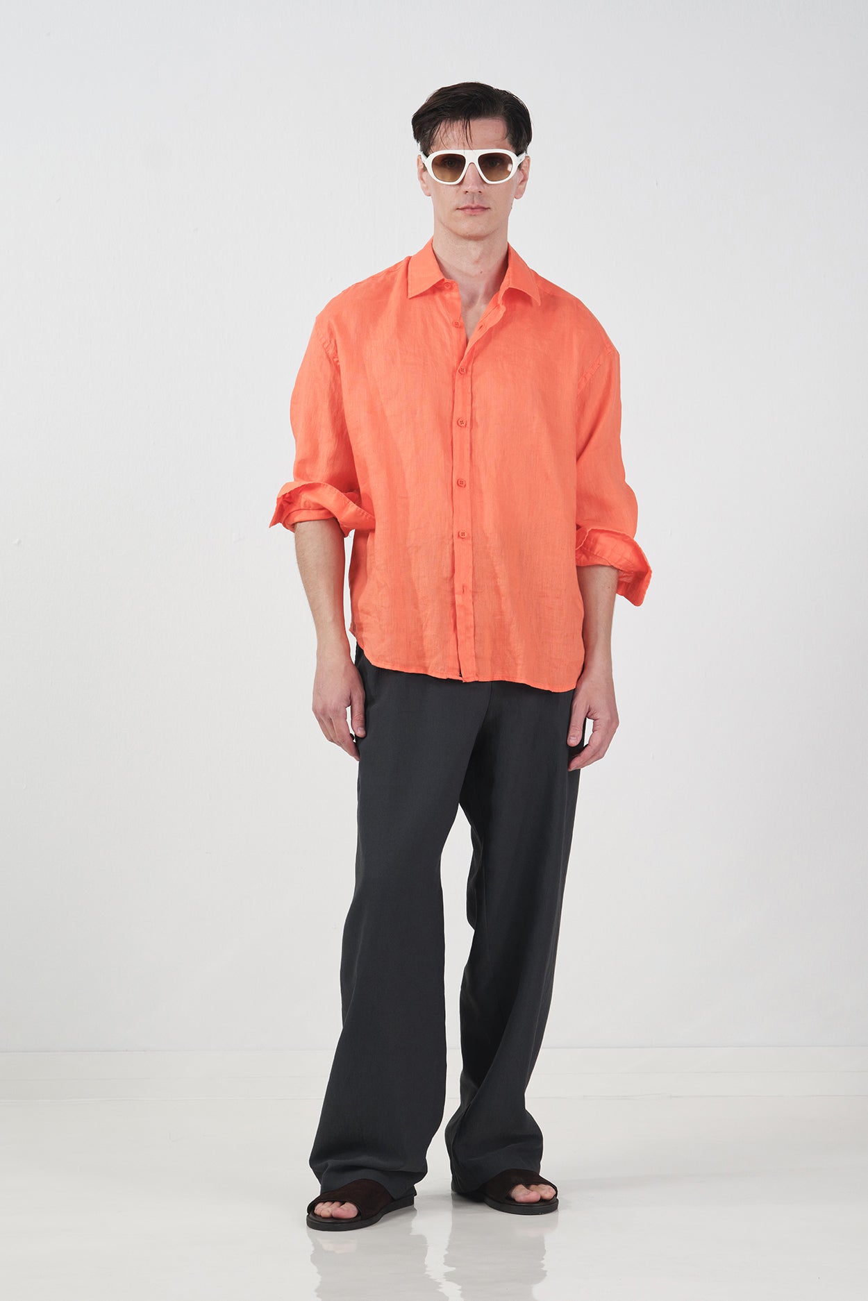 %100 KETEN OVERSIZE TURUNCU GÖMLEK