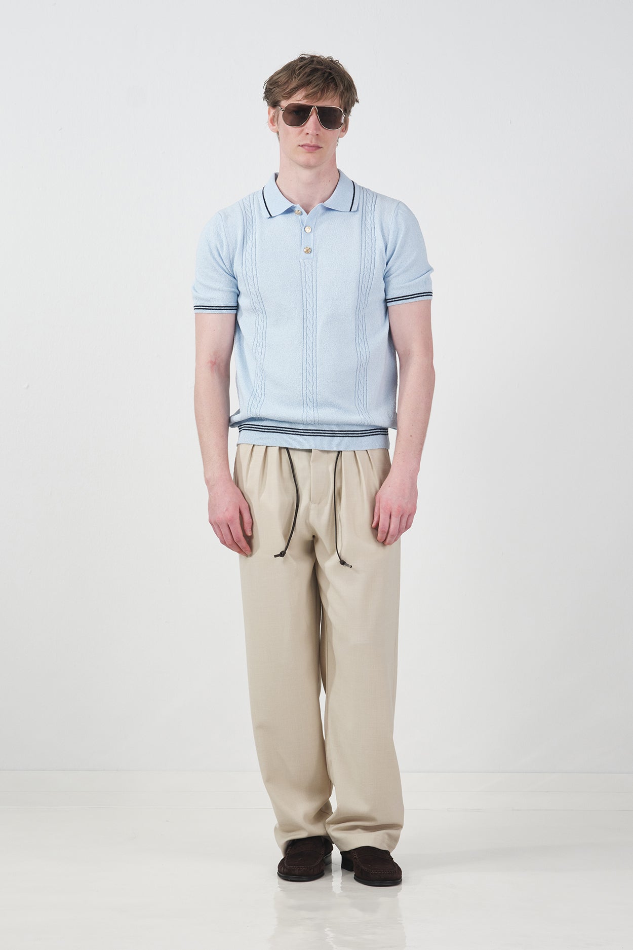 GOLD DÜĞMELİ DOKULU POLO YAKA MAVİ TRİKO T-SHIRT