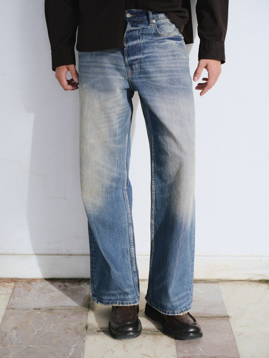 EFEKTLİ BOOTCUT KOYU MAVİ JEAN