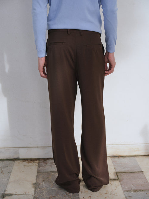 DRAPED FLARE LEG BROWN TROUSERS - 2