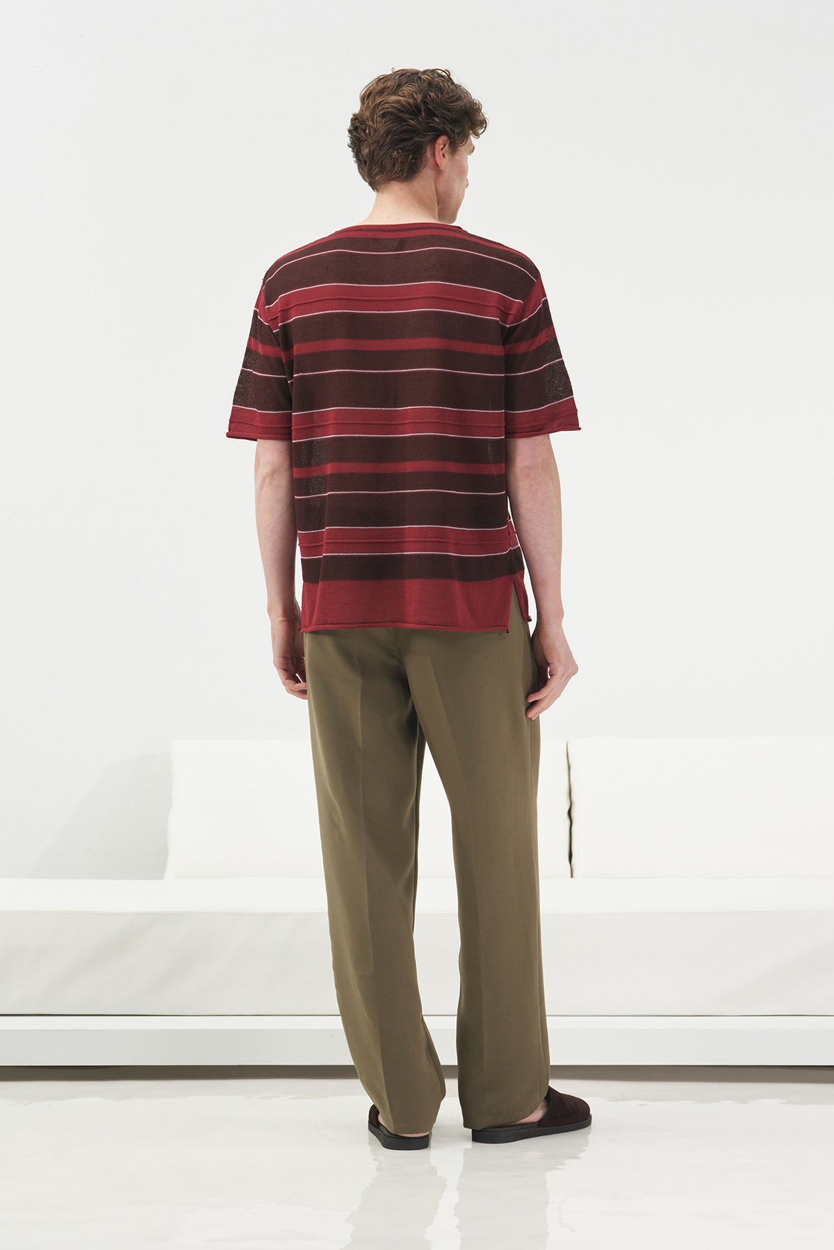 ÇİZGİLİ DÖKÜMLÜ BORDO KETEN TRİKO T-SHIRT · 3