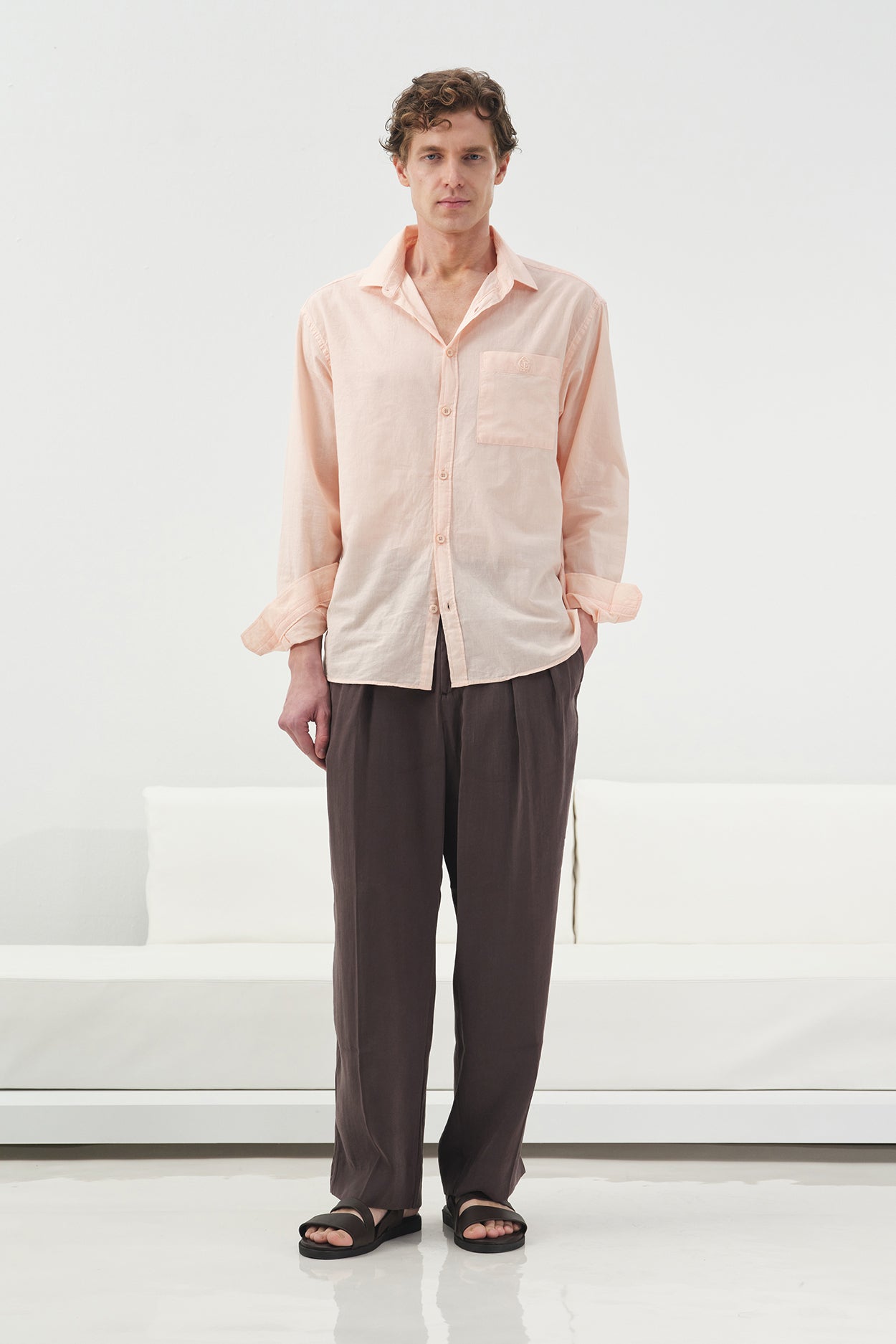 DRAPED REGULAR FIT PINK VOILE SHIRT