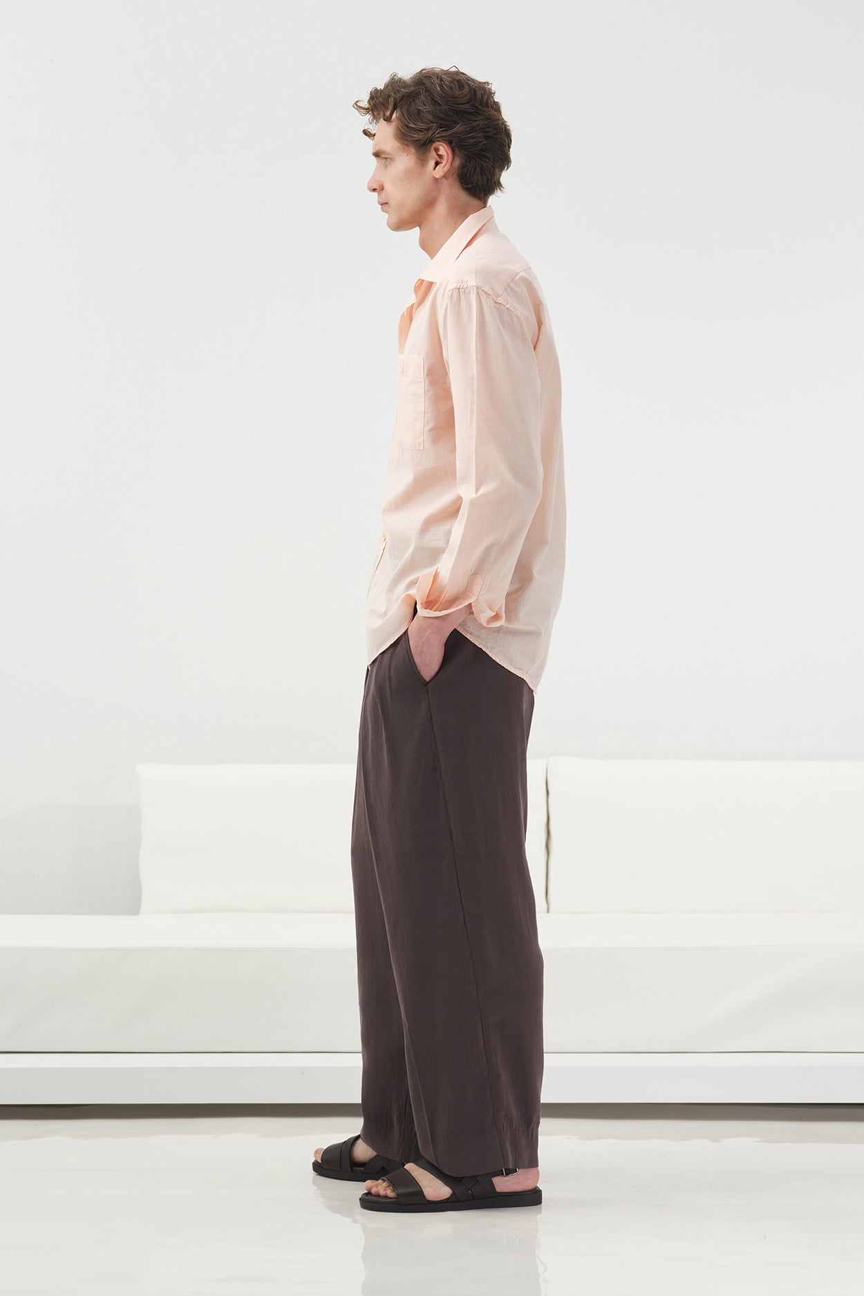 DRAPED REGULAR FIT PINK VOILE SHIRT