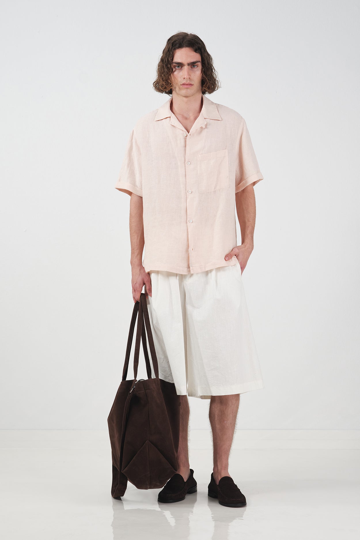 SHORT SLEEVE PINK LINEN SHIRT WITH POCKET