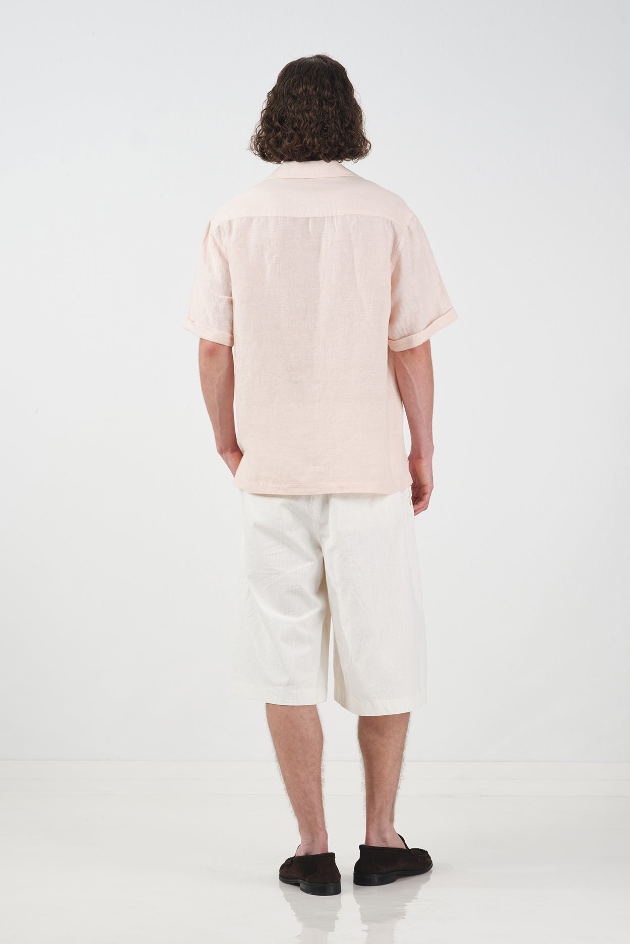 SHORT SLEEVE PINK LINEN SHIRT WITH POCKET