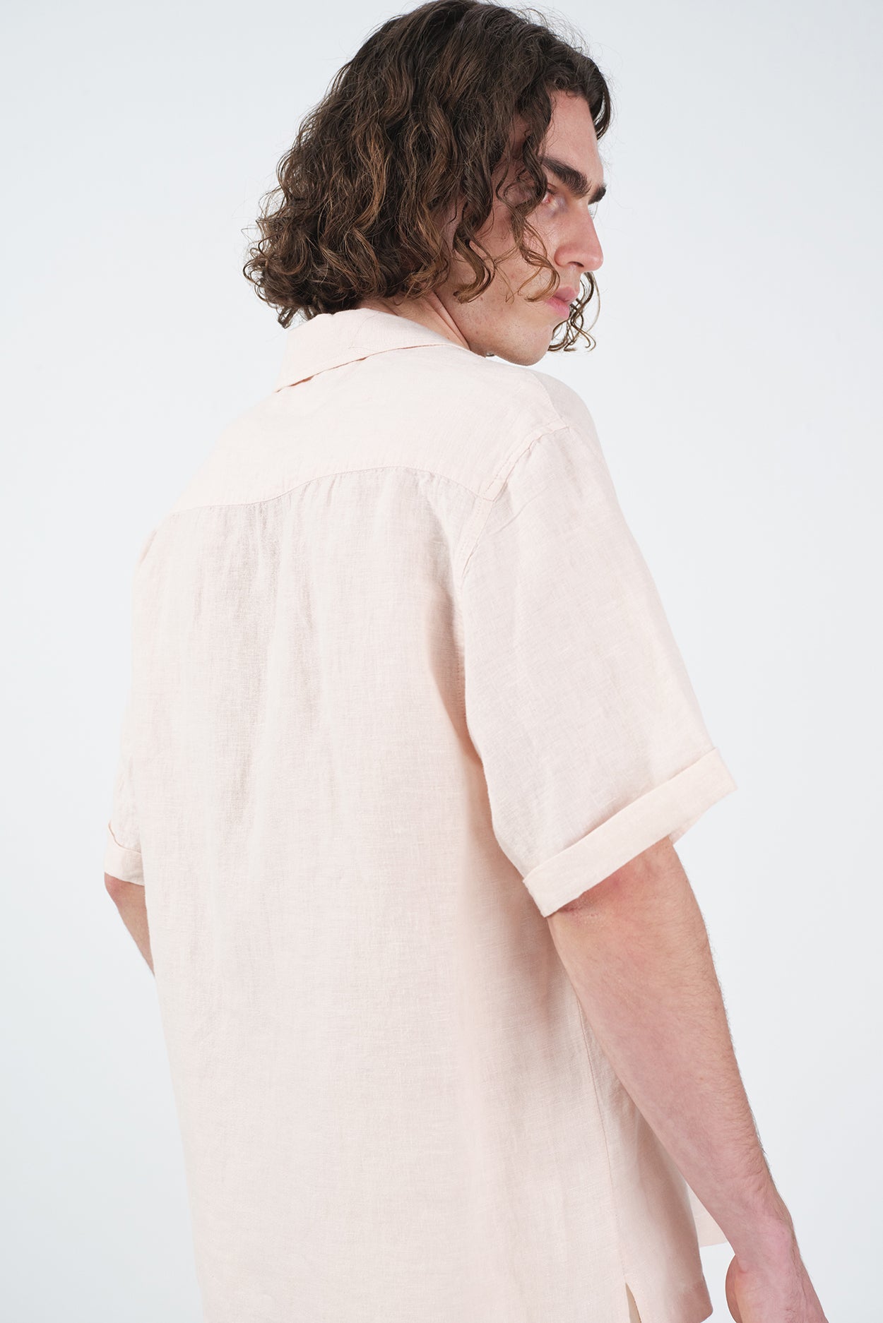 SHORT SLEEVE PINK LINEN SHIRT WITH POCKET