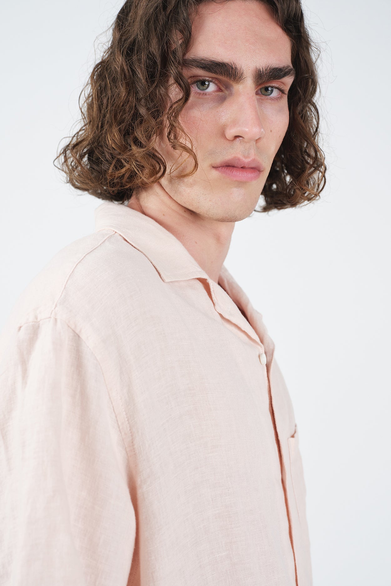 SHORT SLEEVE PINK LINEN SHIRT WITH POCKET