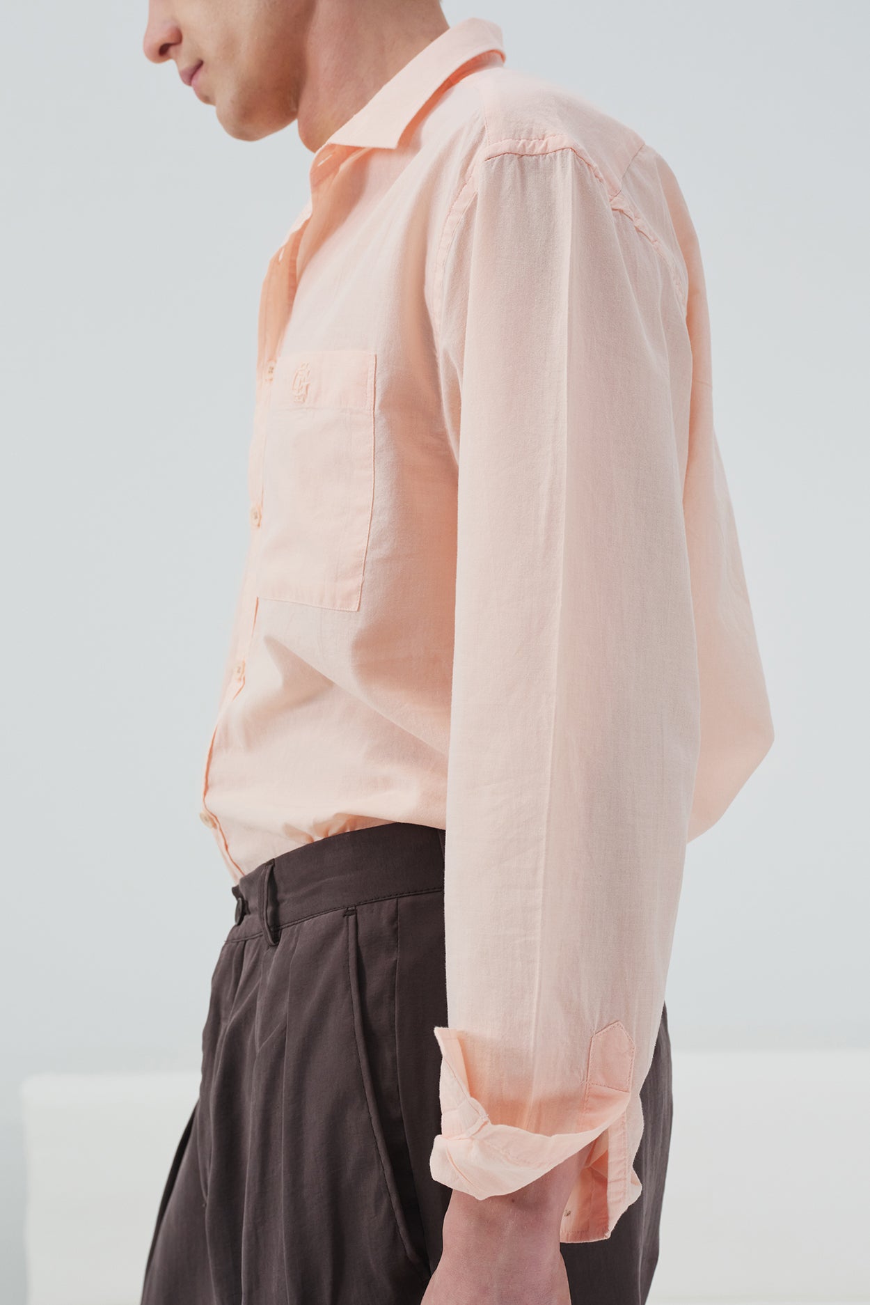 DRAPED REGULAR FIT PINK VOILE SHIRT