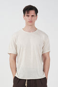 DRAPED ECRU LINEN KNIT T-SHIRT