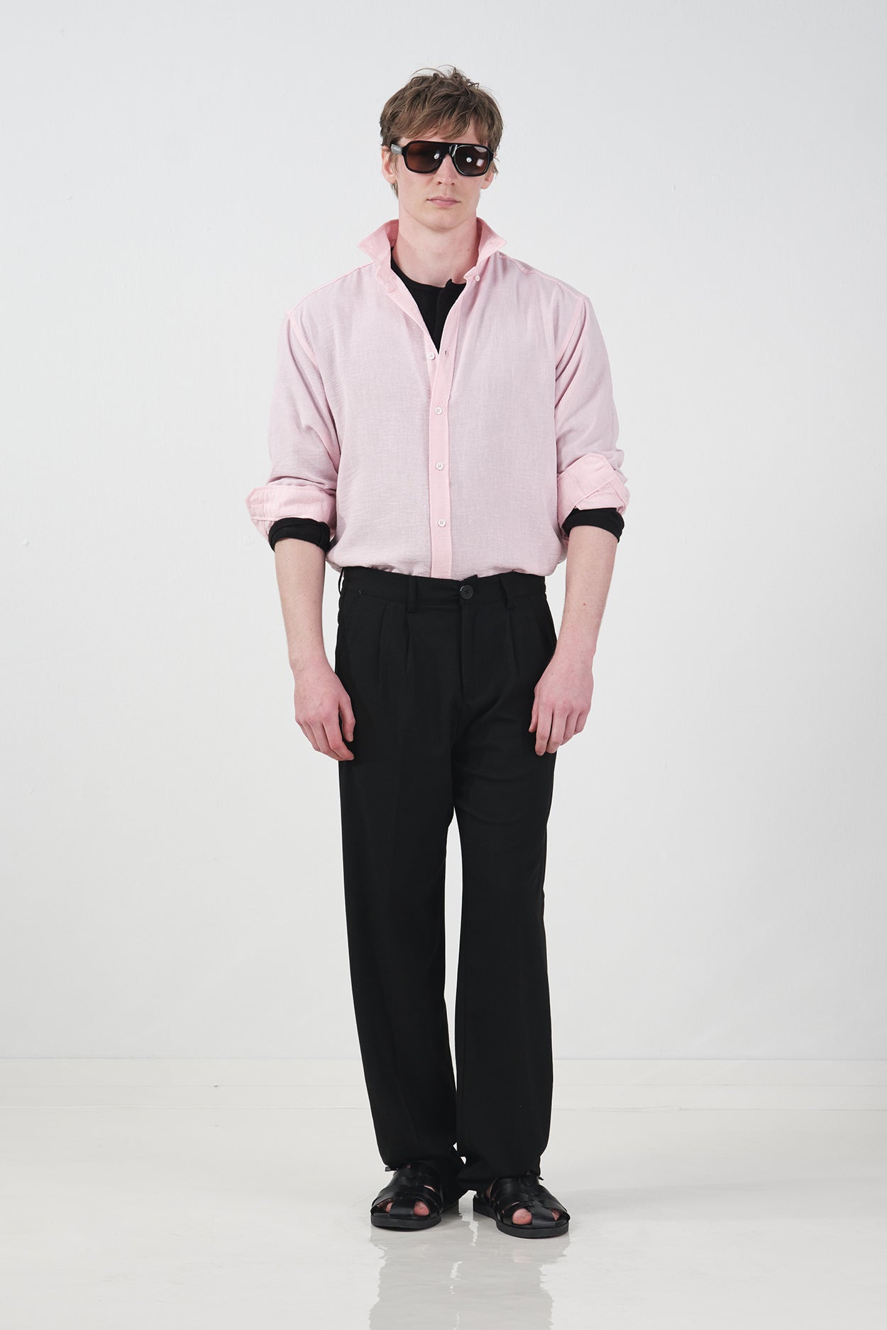OVERSIZED DRAPED PINK LINEN SHIRT