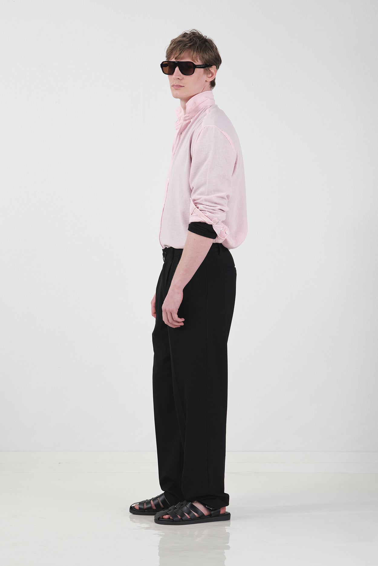 OVERSIZED DRAPED PINK LINEN SHIRT