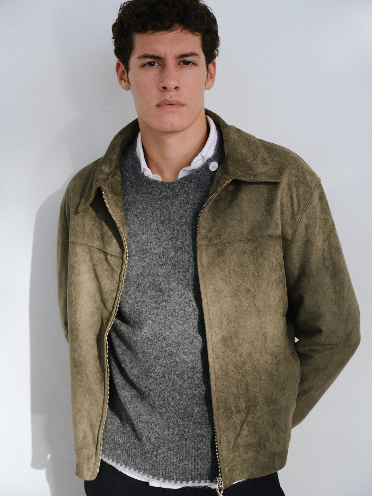 ZIP-UP CLASSIC KHAKI SUEDE JACKET - 1