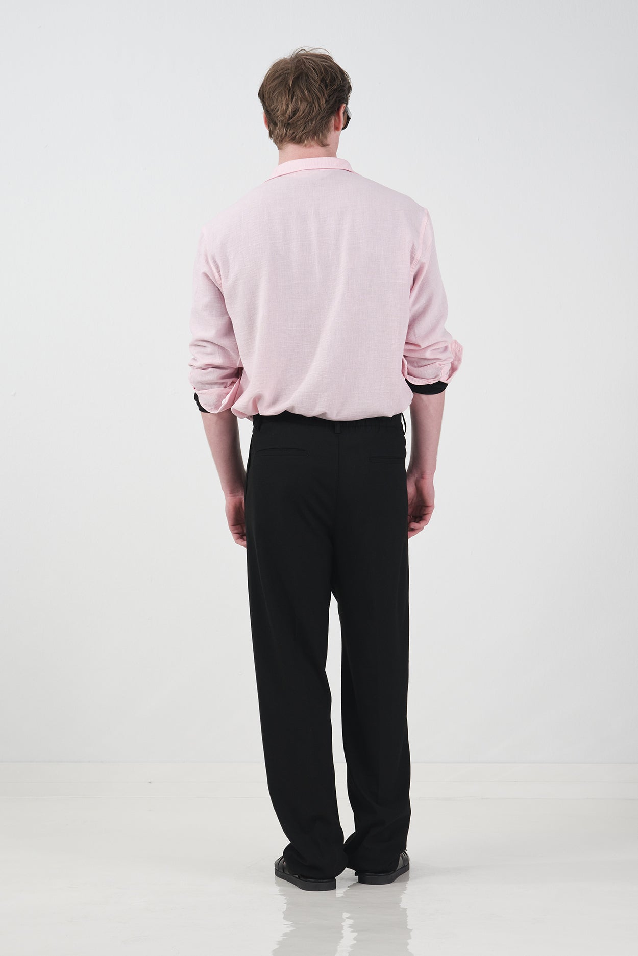 OVERSIZED DRAPED PINK LINEN SHIRT
