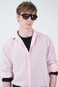 OVERSIZED DRAPED PINK LINEN SHIRT
