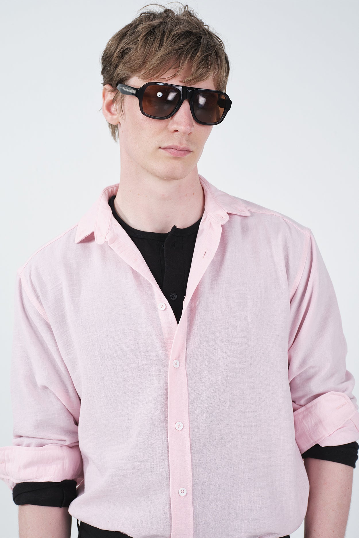 OVERSIZED DRAPED PINK LINEN SHIRT