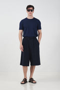 NAVY BLUE LACE-UP LINEN SHORTS