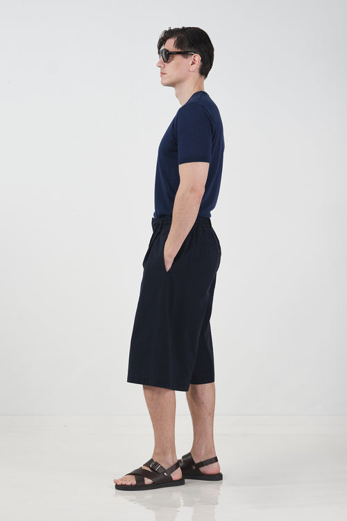 NAVY BLUE LACE-UP LINEN SHORTS