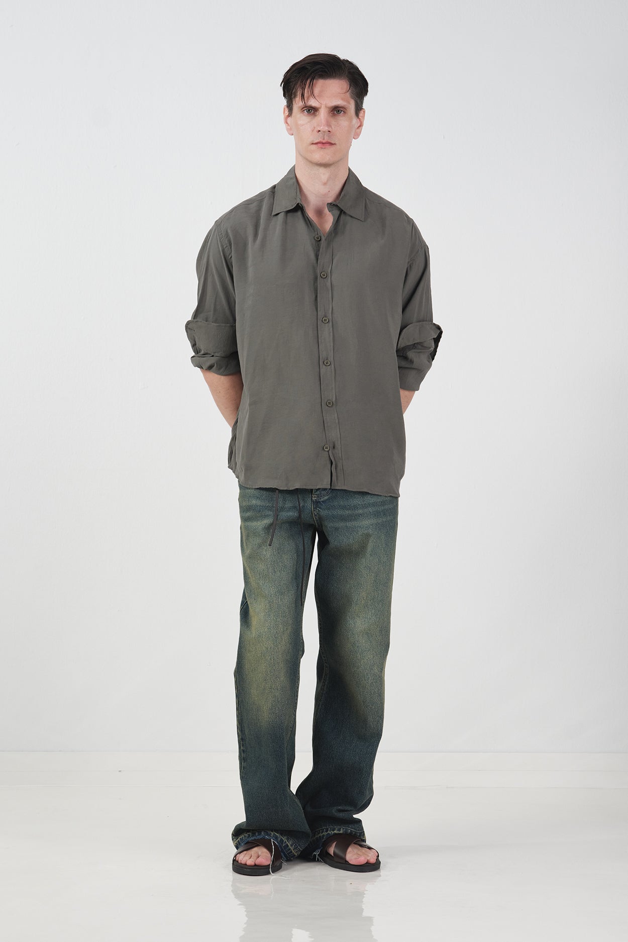 OVERSIZE DÖKÜMLÜ HAKİ MODAL GÖMLEK