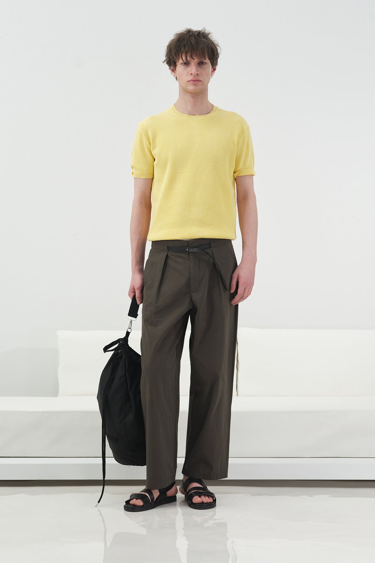 YELLOW RIBBED KNIT T-SHIRT