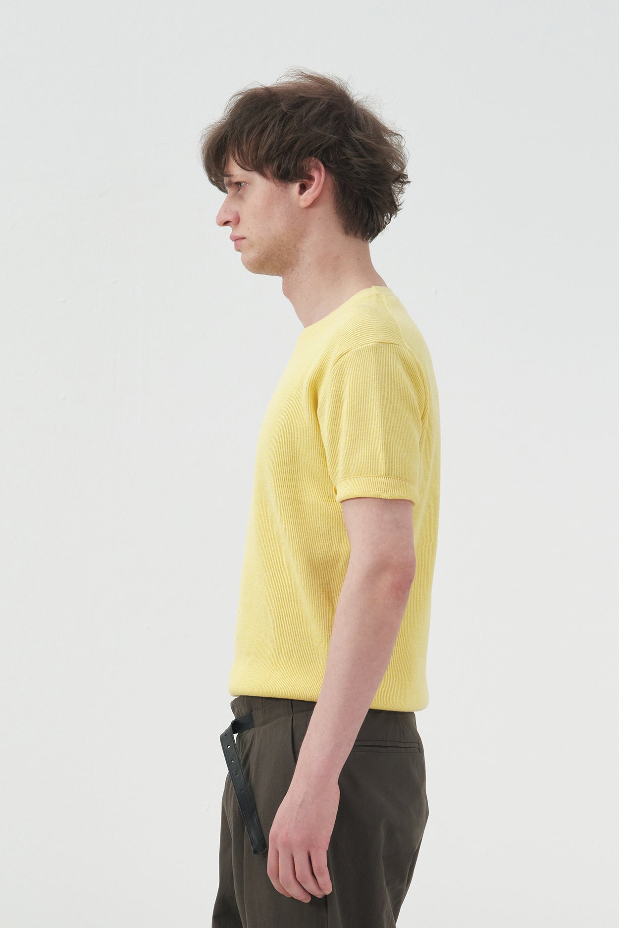 YELLOW RIBBED KNIT T-SHIRT