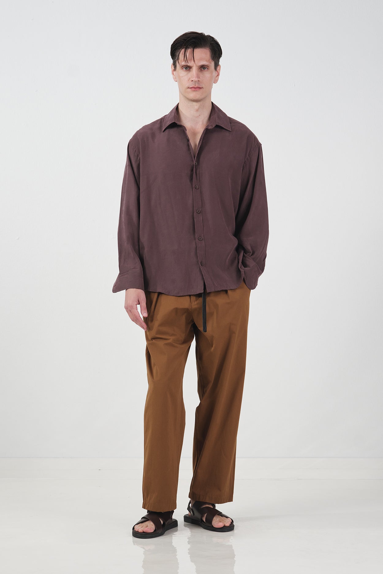 OVERSIZED DRAPED BROWN MODAL SHIRT