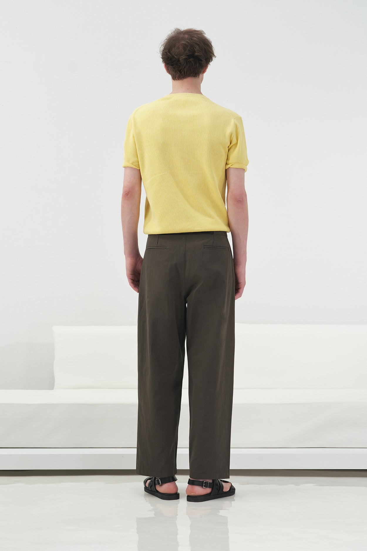 YELLOW RIBBED KNIT T-SHIRT