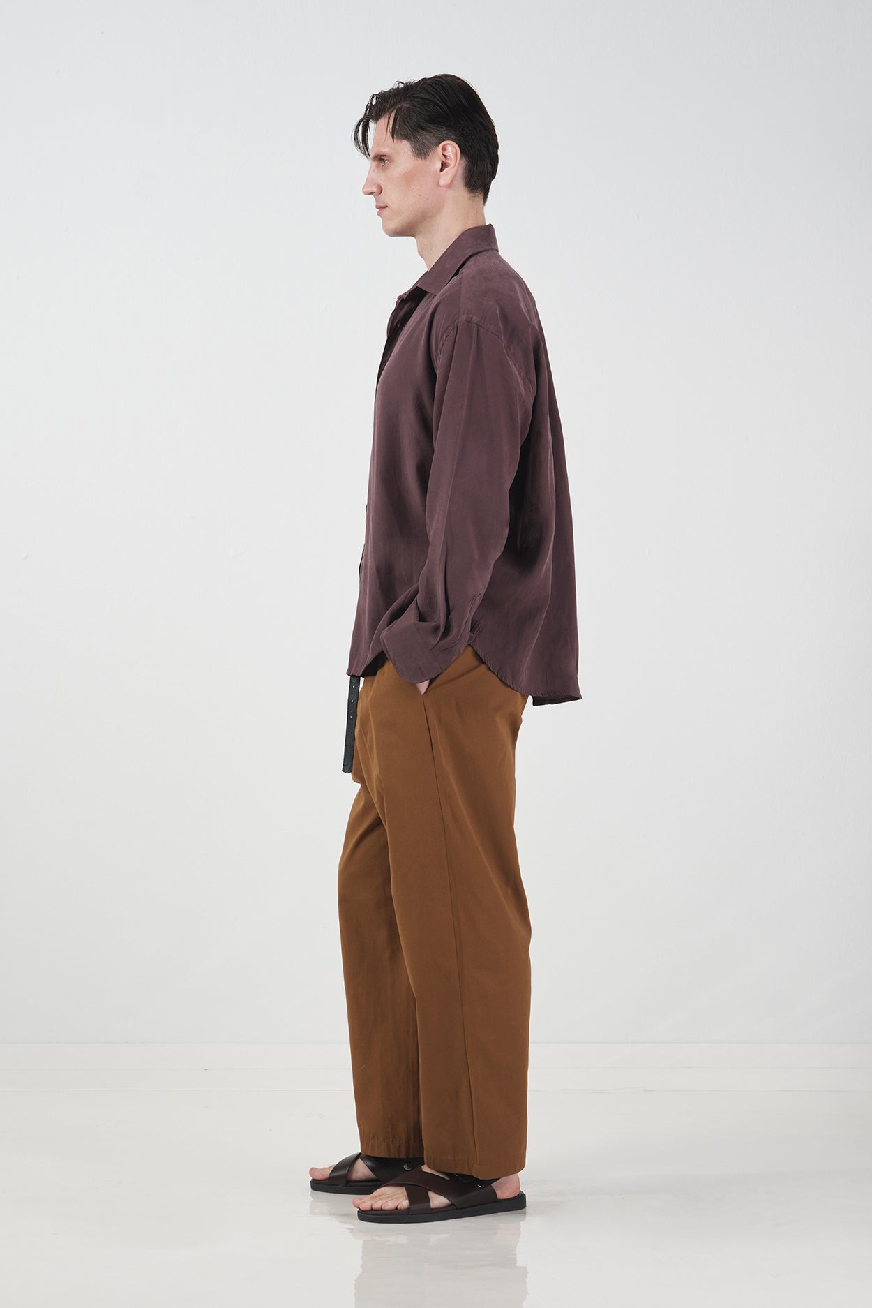 OVERSIZED DRAPED BROWN MODAL SHIRT