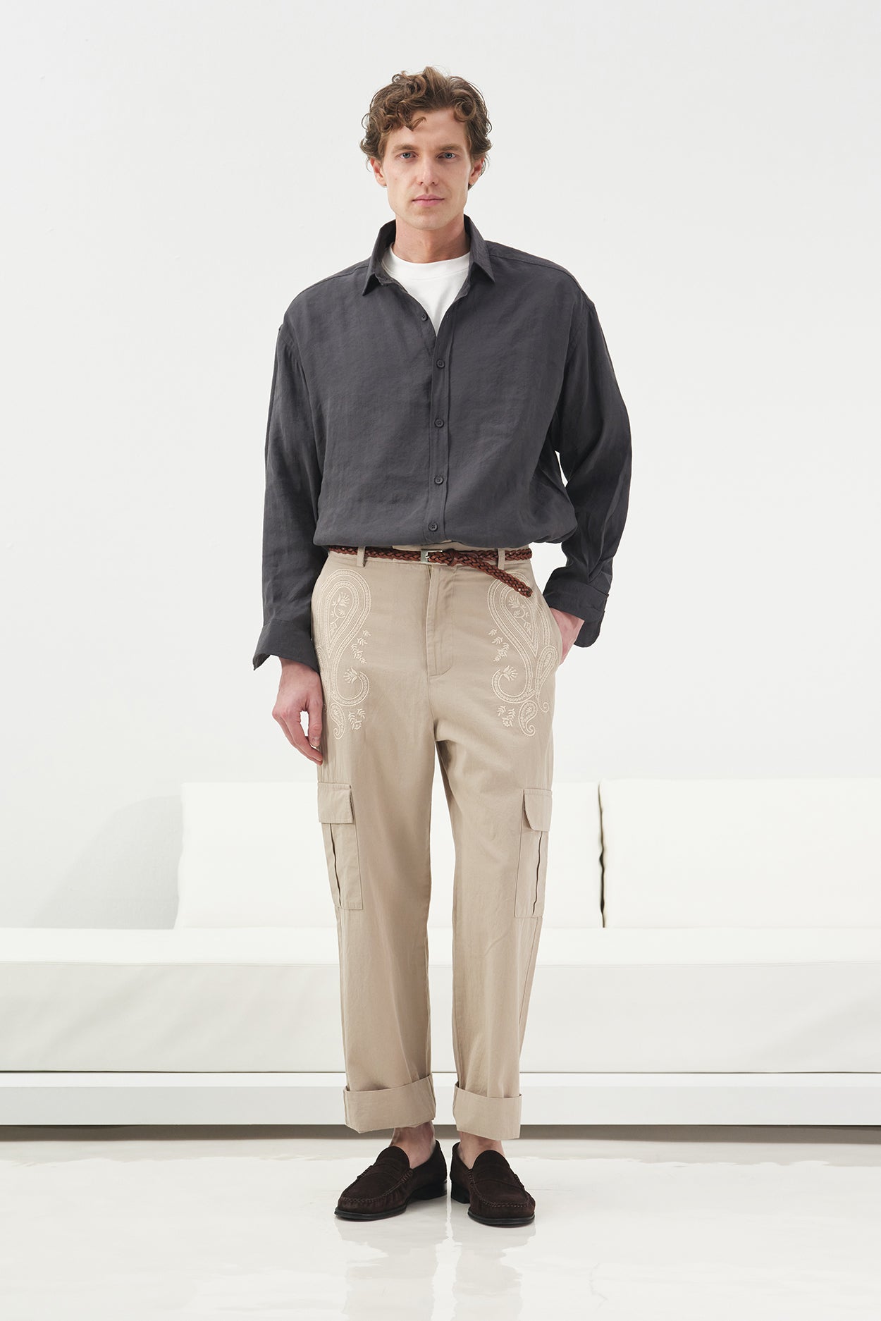 JAKARLI ŞAL DESENLİ ANTRASİT MODAL GÖMLEK